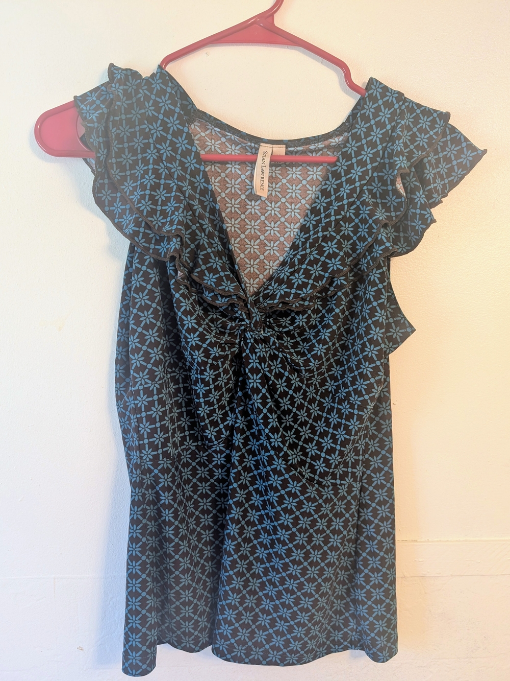 Lucky Brand Navy & Teal Ruffle V-Neck Tie-Front Camisole